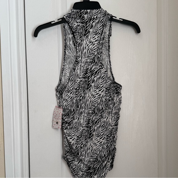NWT FREE PEOPLE TANK. ZEBRA PRINT BUTTONED & COLLARED TOP. RACERBACK. ROUCHED - Picture 8 of 16